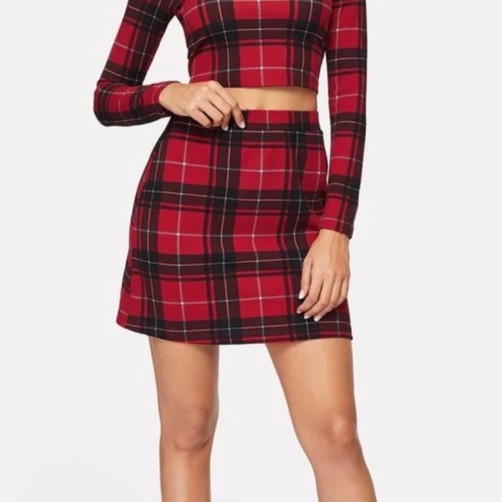 Red plaid skirt